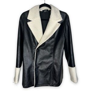 [ CIDER ] Black Faux Leather oversized Jacket Faux Shearling Trim: XL: L…